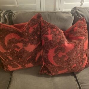 Two Discontinued Pottery Barn Natalia Jacquard Pillow Covers And Down Inserts.
